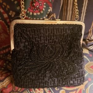 Vintage 1950s Black Beaded Purse, made in Hong Kong
